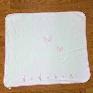 Gymboree 2007 Garden Party Baby Blanket Pink White Floral Butterfly *READ*